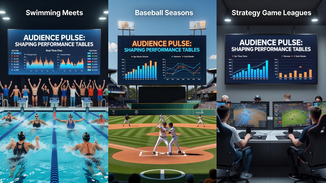 Real-time audience pulse indicators overlaid on baseball season standings dashboard