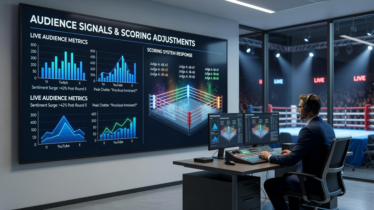 Live production control room monitoring audience signals during a combined bowling and esports broadcast event