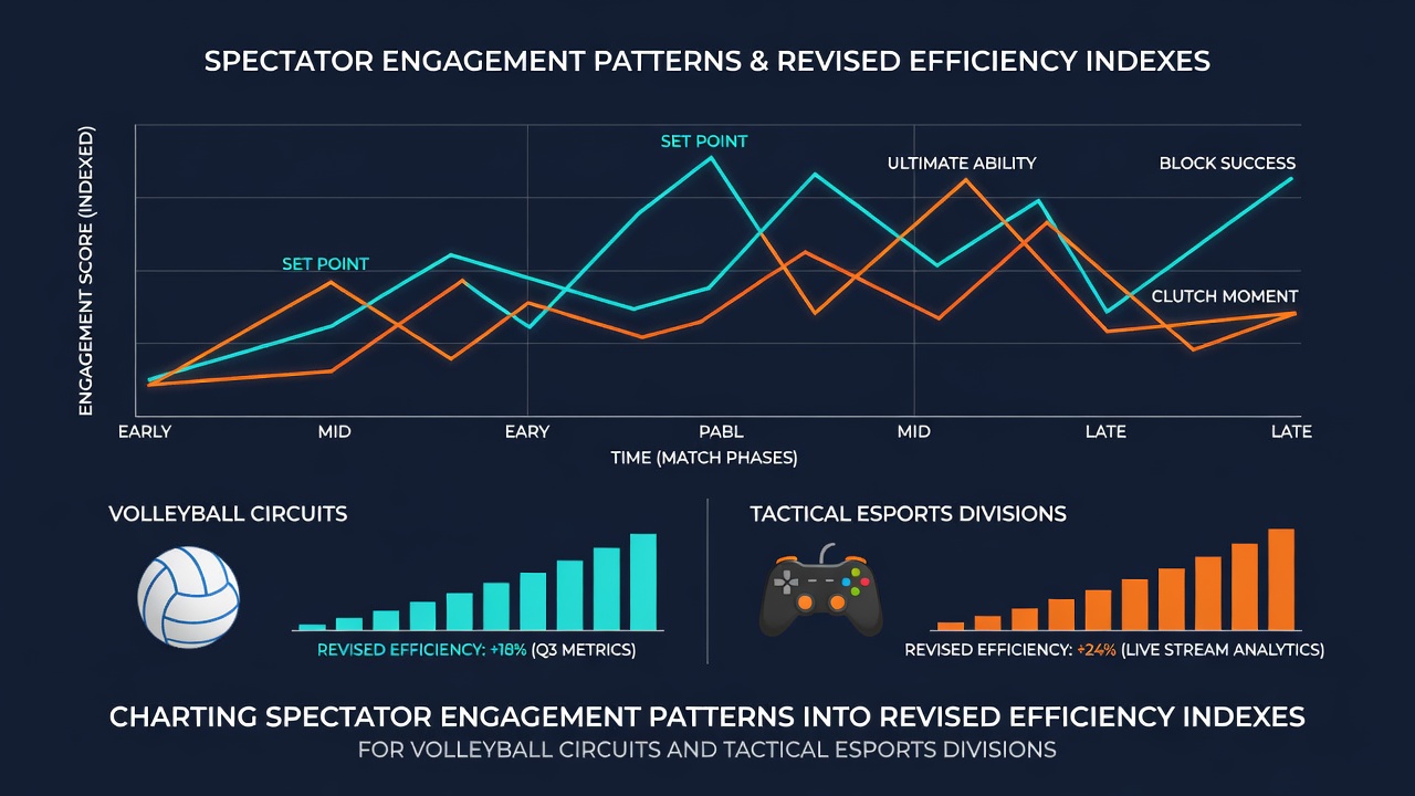 Volleyball players and esports competitors with spectator data overlays on digital dashboards