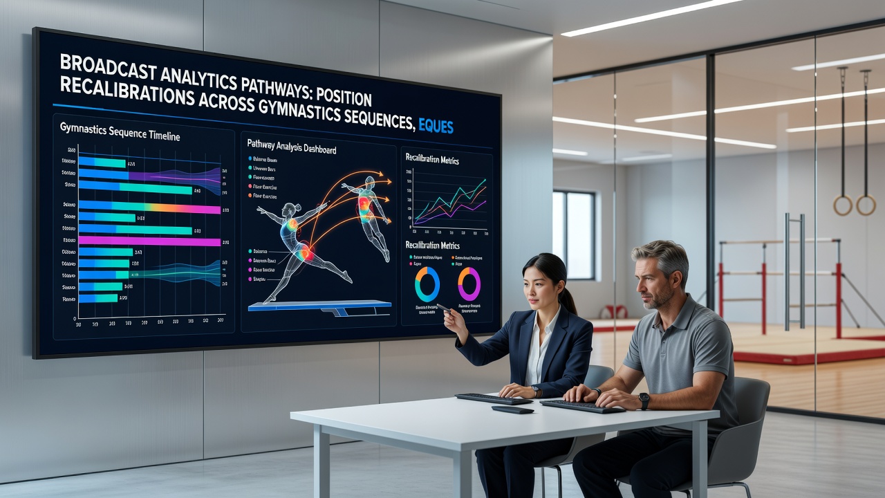 Virtual reality challenge environment with overlaid analytics showing position recalibrations for competitors in simulated courses