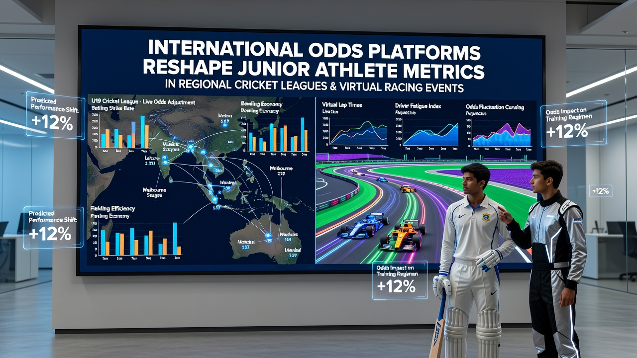 Junior cricket players reviewing performance data influenced by international betting platforms during a regional league match