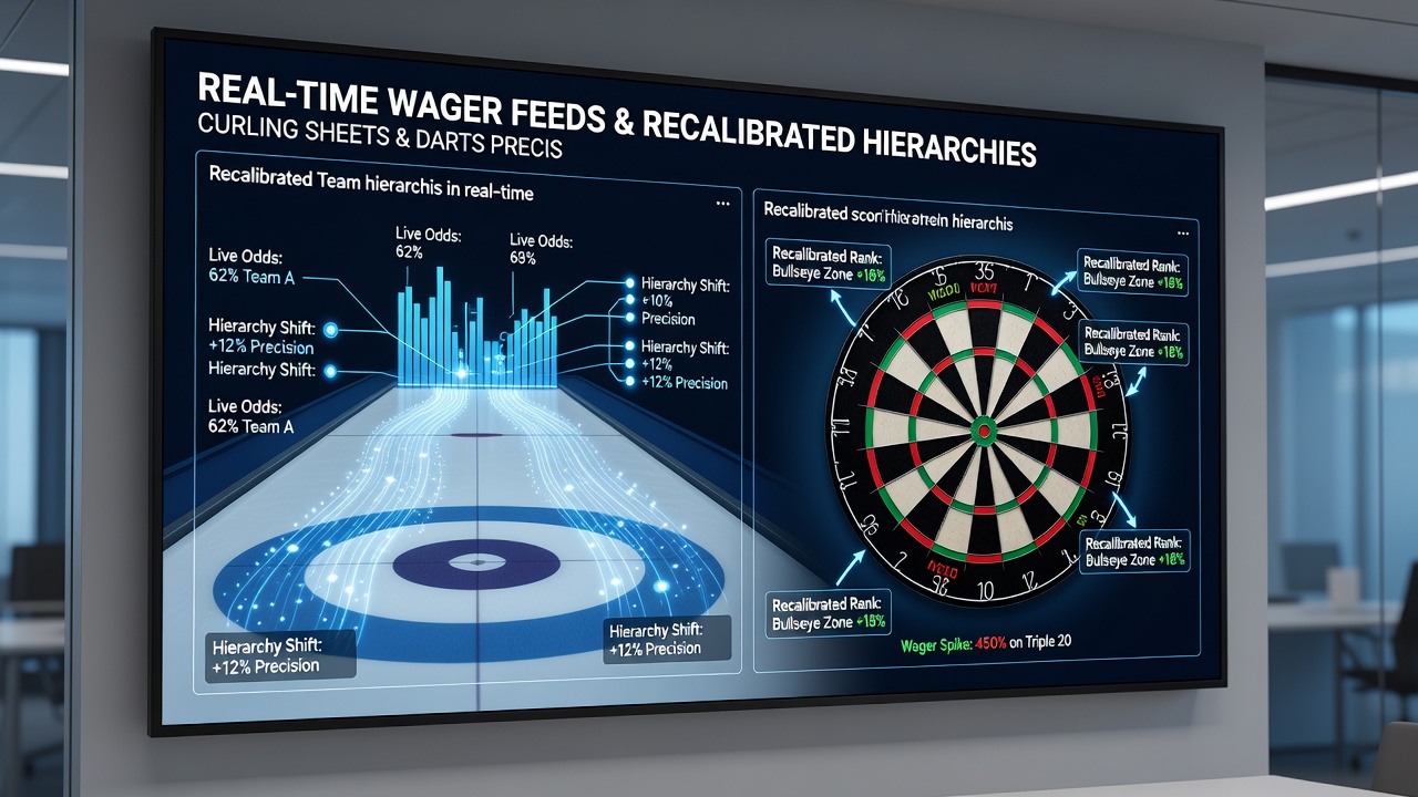 Integrated data streams linking wager feeds to darts and virtual football rankings