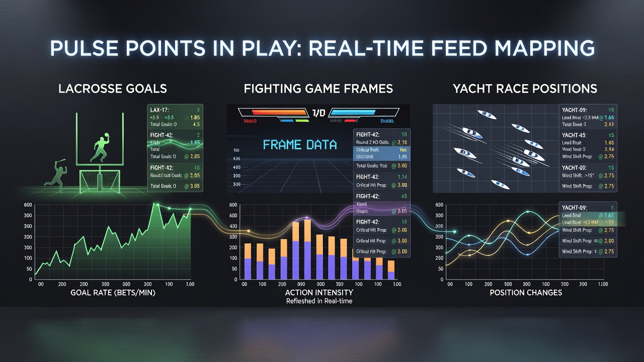 Real-time data visualization dashboard showing lacrosse goal updates integrated with betting feeds and dynamic charts