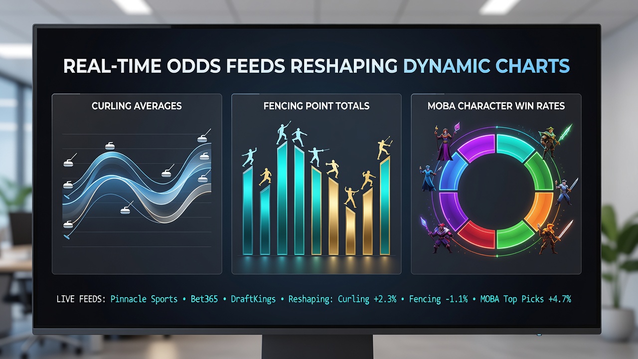 Real-time data streams connecting sportsbook odds to curling, fencing, and MOBA performance charts