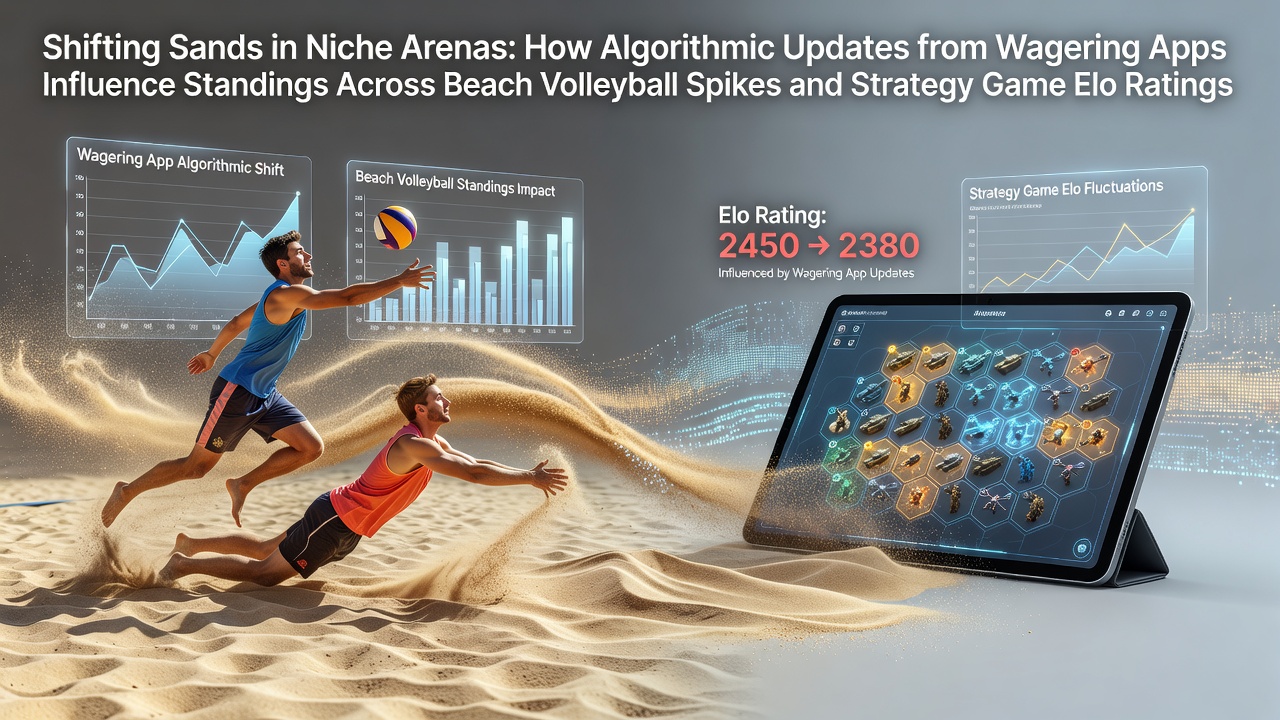Beach volleyball players executing spikes during a professional match with digital overlays showing ranking metrics