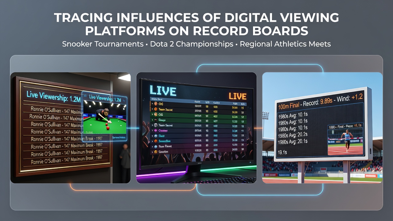 Digital viewing platforms displaying real-time snooker tournament statistics and viewer engagement metrics overlaid on record boards